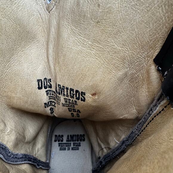 Dos Amigos Western Wear Black Pointed Toe Men's Boots Size 9 Mexico Leather - Picture 9 of 11